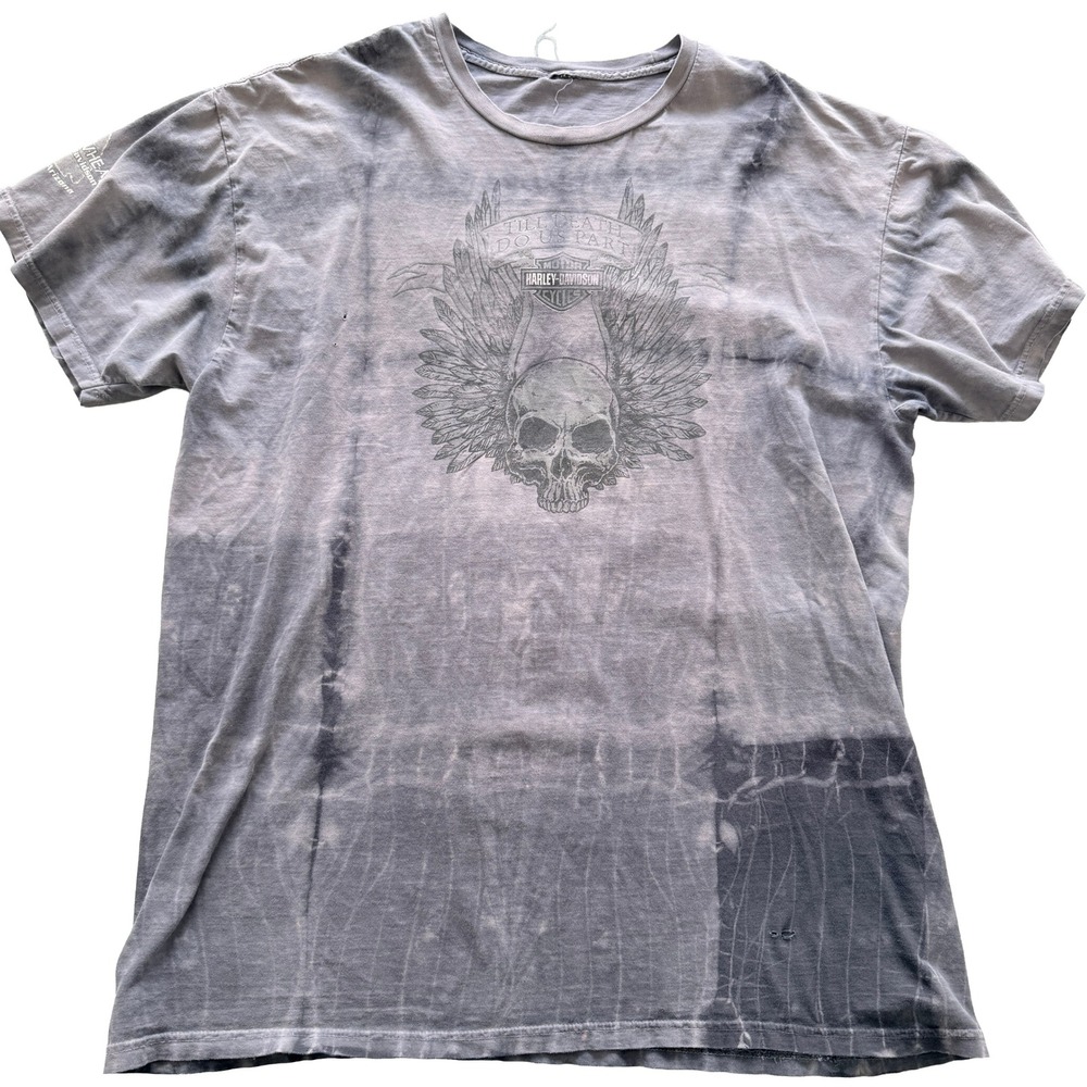 Harley-Davidson Arrowhead Peoria AZ Skull Wings Tie Dye Graphic T-Shirt Grey